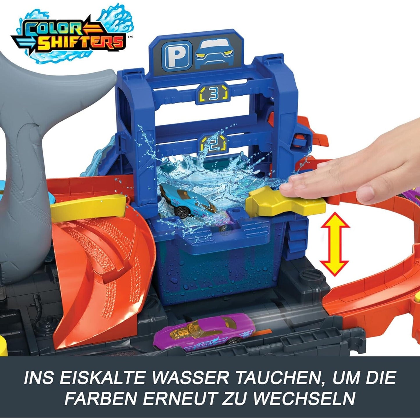 🔥Hot Wheels City Track Set Ultra Shark Car Wash 1:64 Scale Color Reveal Toy🔥