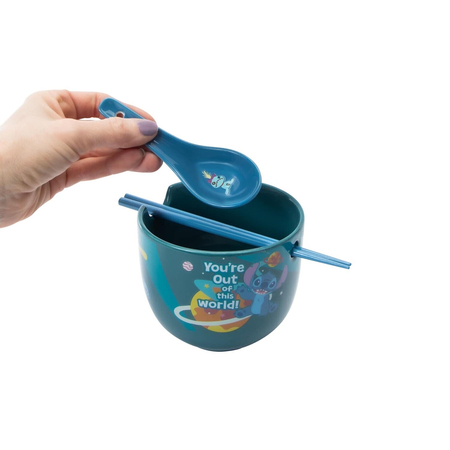 🔥Disney Stitch Ramen Noodle Bowl with Spoon & Chopsticks 16oz Ceramic BNWT🔥