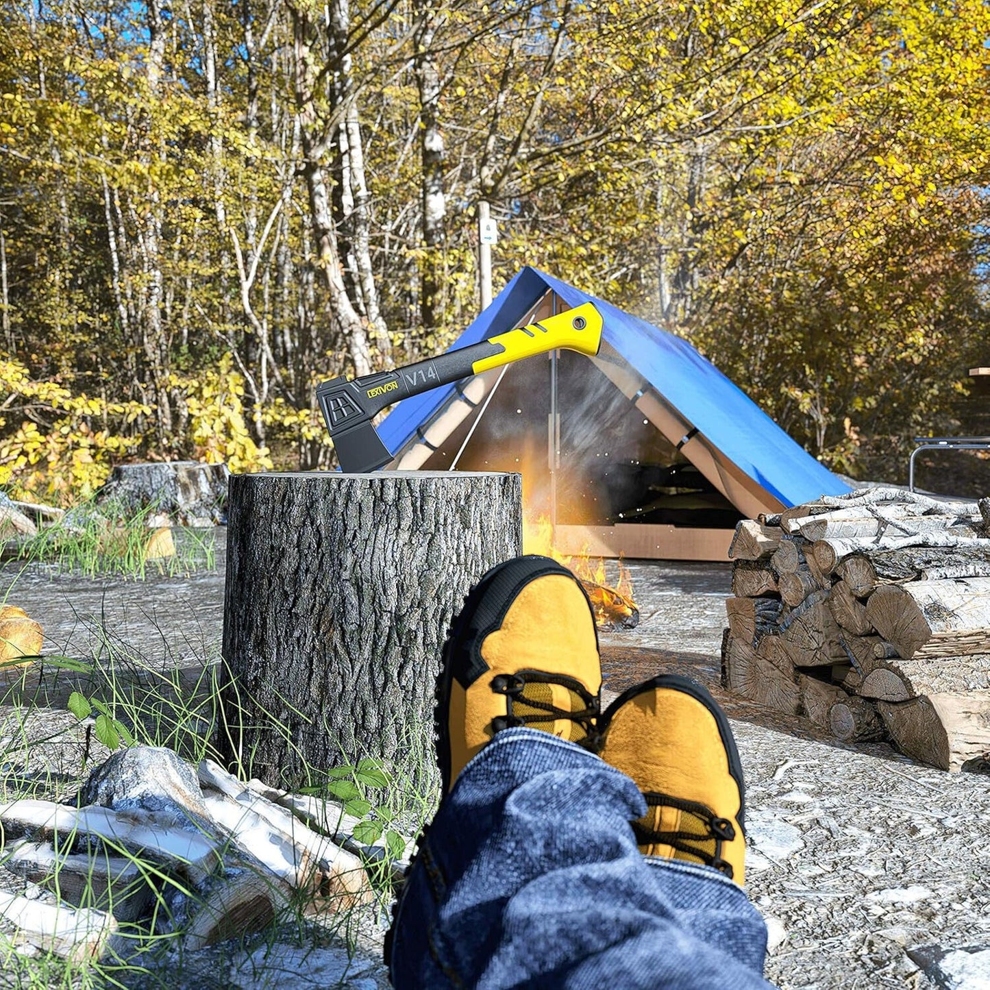 🔥LEXIVON V14 Camping Hatchet 14-Inch Axe | Ergonomic TPR Grip Lightweight 🔥