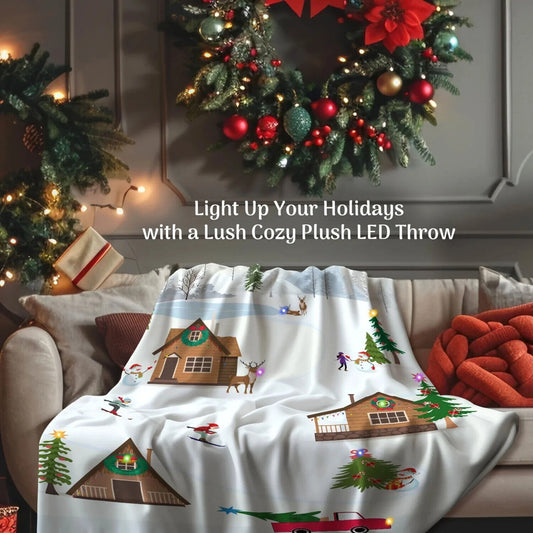🔥Lit Holiday LED Throw Christmas Village Blanket Soft Fabric 3 Lighting Modes💥