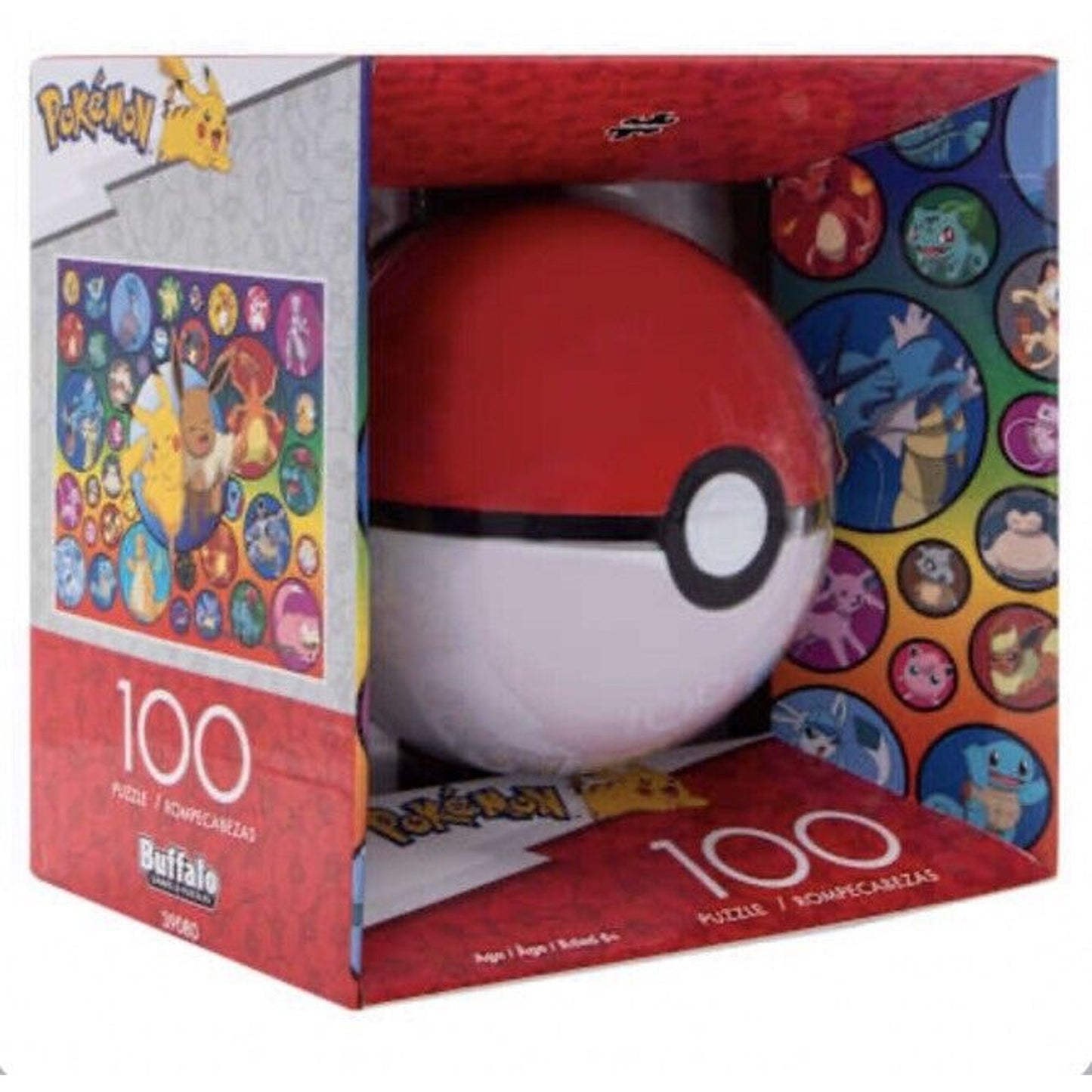 🔥Pokemon 100 Piece Puzzle Pokeball Container Pikachu & Eevee Art By Buffalo🔥