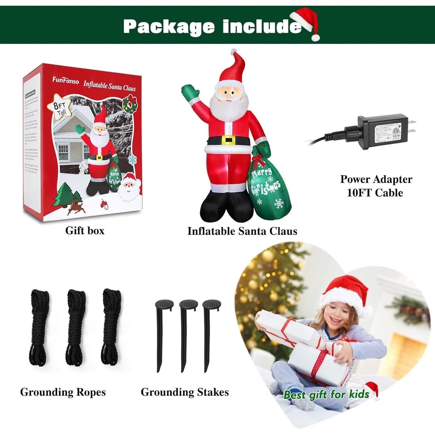 🔥8 FT Christmas Inflatable Santa Claus Outdoor Decorations BNWT🔥