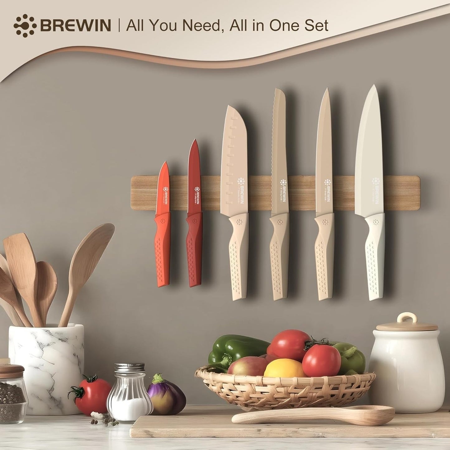 🔥Brewen 13 Pieces Kitchen Knives Set with Sharpener, Anti-Rust Coating BNWT🔥