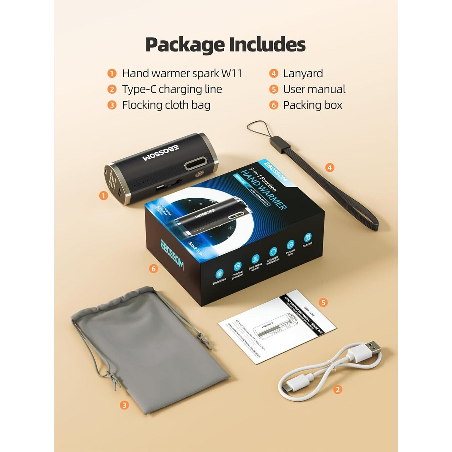 🔥3 In 1 Electric Hand Warmer 5000Mah Power Bank Flashlight Rechargeable NWT💥