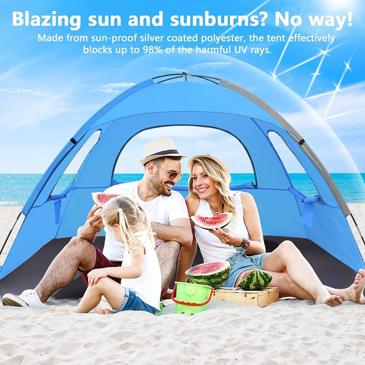 🔥NXONE Beach Tent Sun Shade Shelter for 2-3 People with UV Protection Blue NWT
