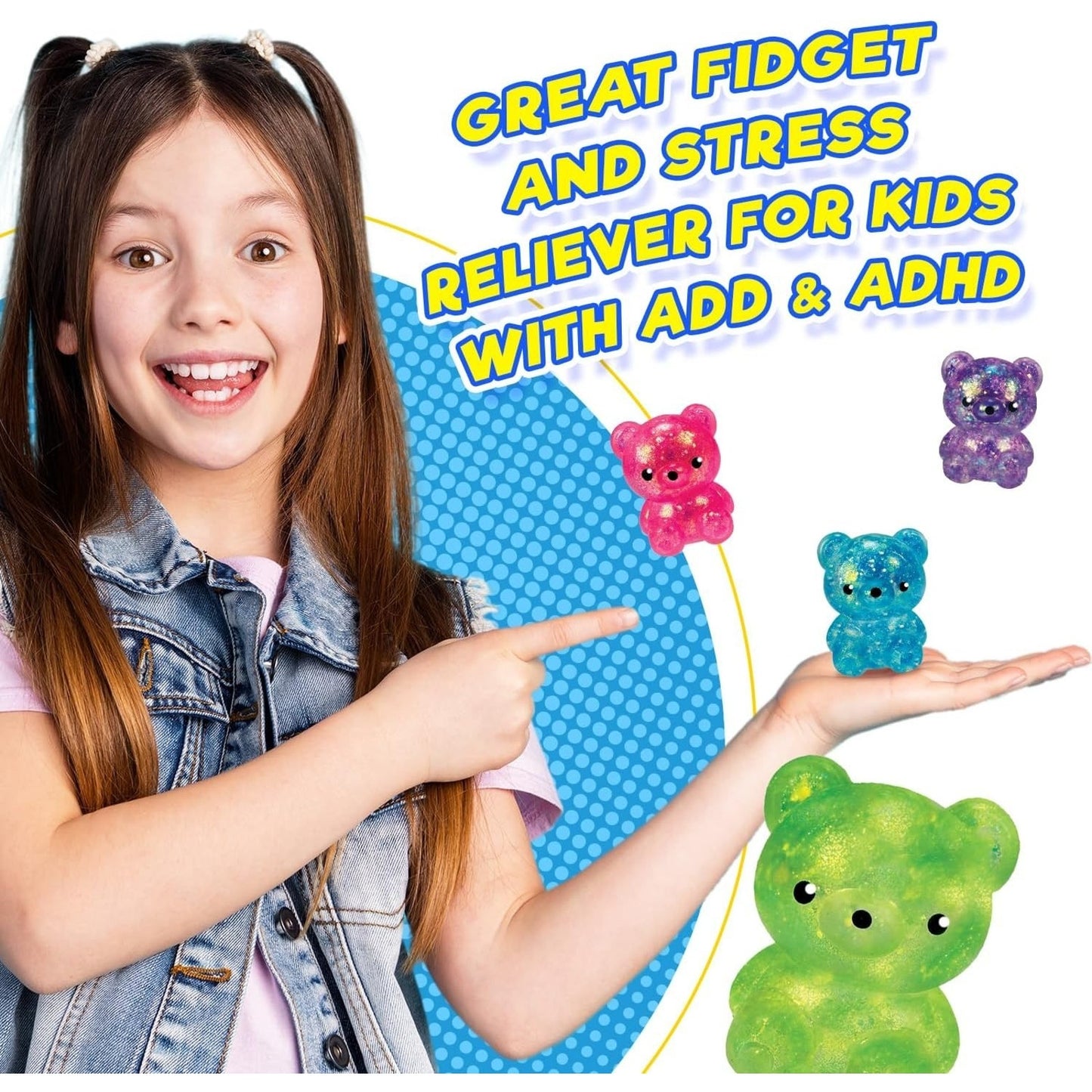 🔥Ja-Ru Irresquishtible! Squeezy Bear 4pk Squish Stretchy Glitter BNWT🔥