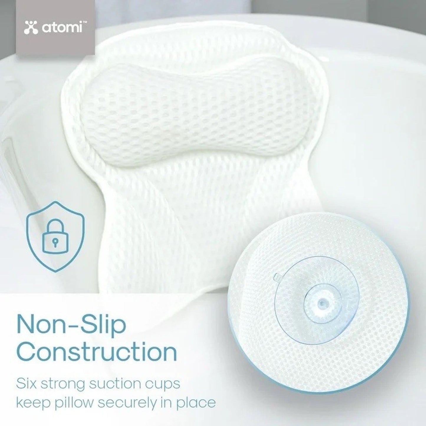 🔥Thick Padded Ergonomic Bath Pillow for Tub, Support for 17.25" x 16.5" White🔥