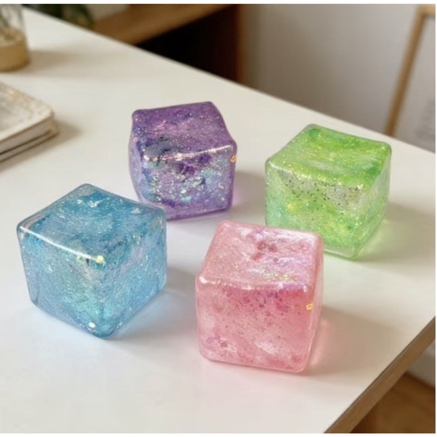 🔥 Cubee 2.5 Inch Glitter Cube Sugar Squish Slow Rise Sensory Toy GREEN BNWT🔥