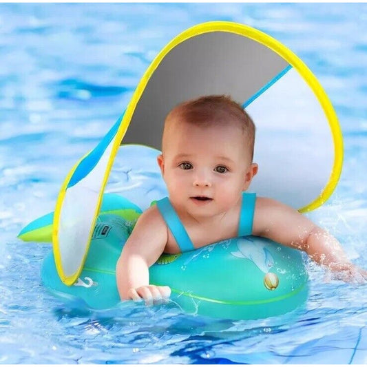 🔥No Flip Baby Swimming Float with UPF50+ Sun Canopy Baby Floats for Pool NWT🔥
