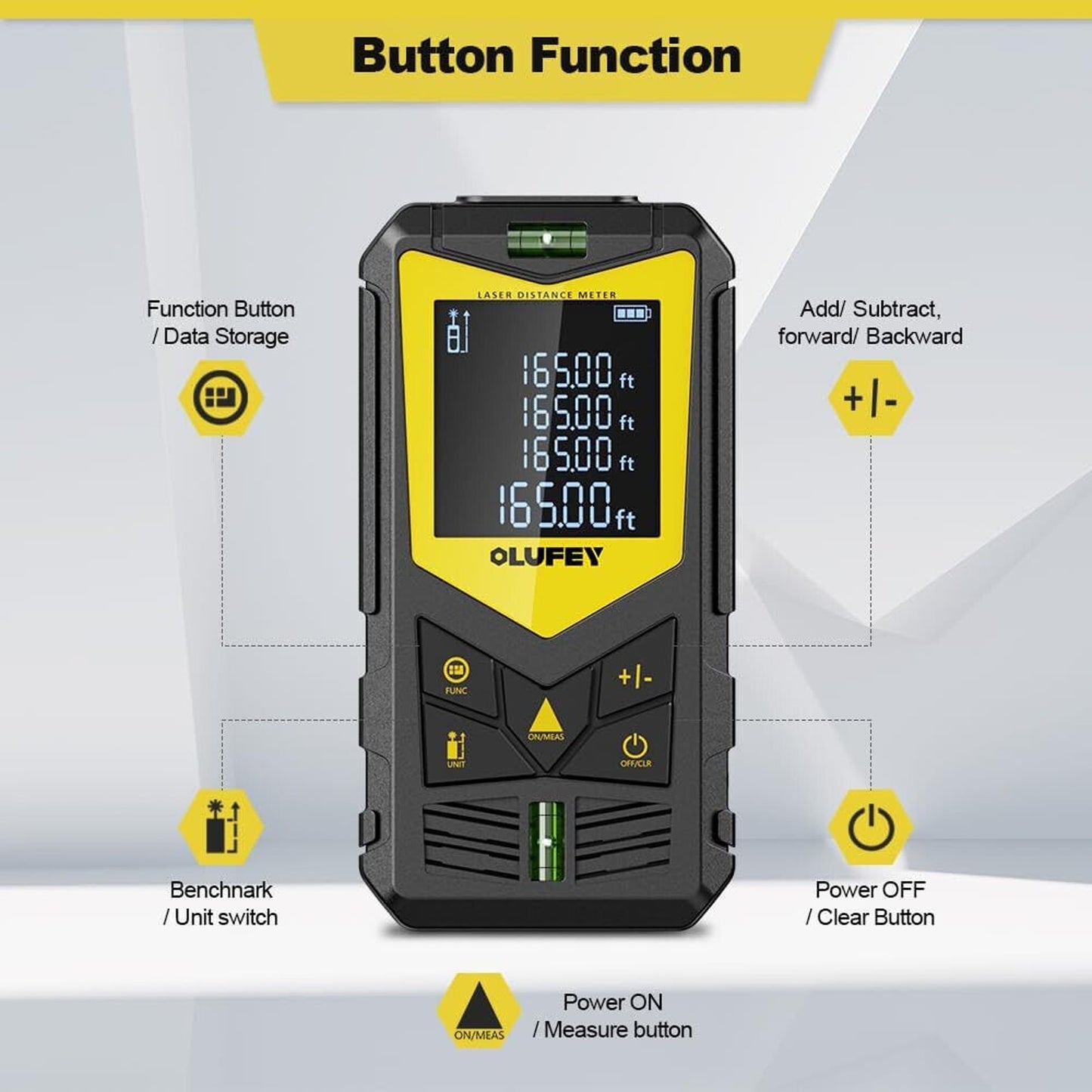 🔥Laser Measure 165ft Laser Distance Meter with 2 Bubble LevelsBlack LCD BNWT🔥