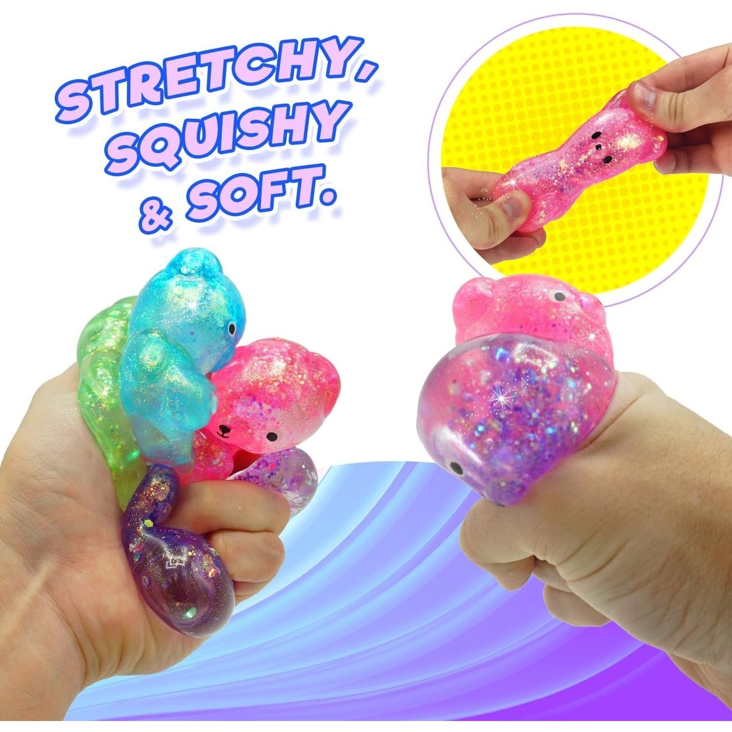 🔥Ja-Ru Irresquishtible! Squeezy Bear 4pk Squish Stretchy Glitter BNWT🔥