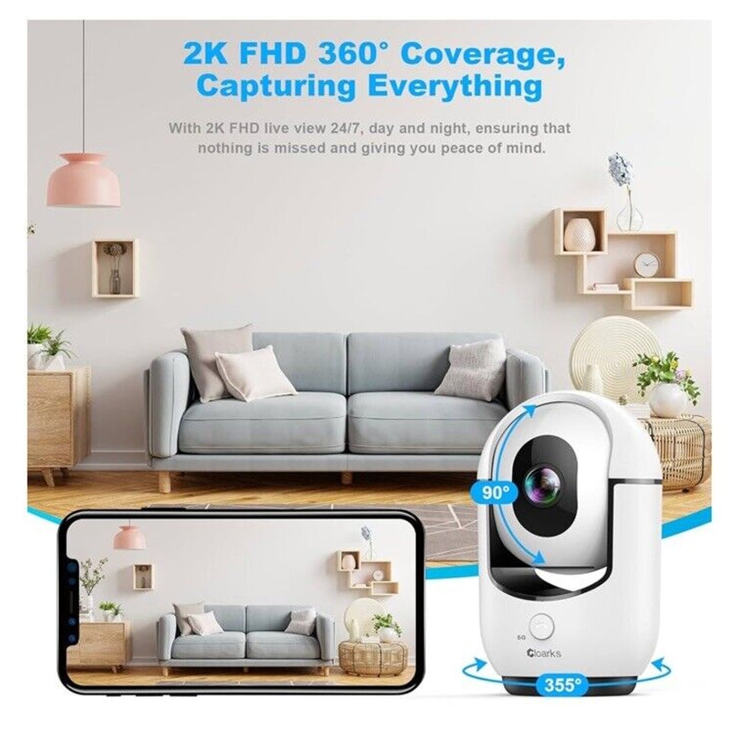 🔥2K Indoor Camera 5/2.4 GHz WiFi Pan/Tilt Security with AI Motion Detection🔥