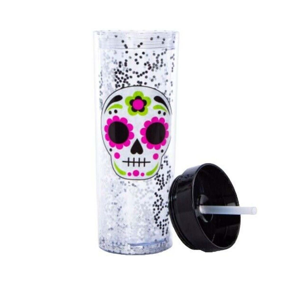 🔥Day Of The Dead Sugar Skull Glitter Tumbler 24oz BNWT🔥