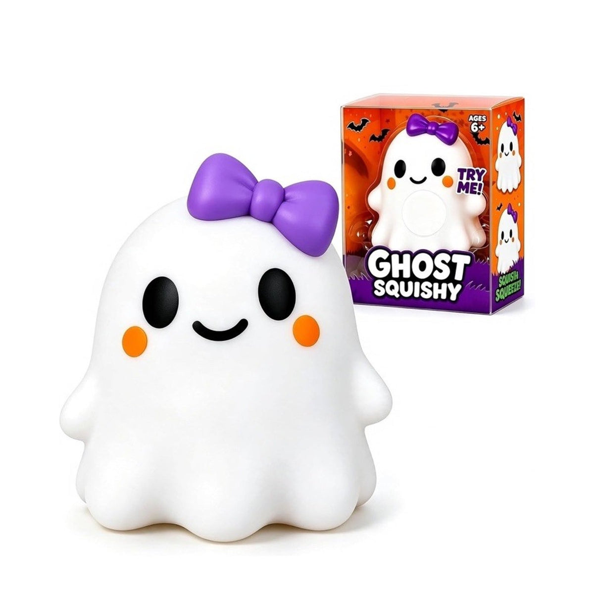 🔥Ghost Squishy White Ghost Squeeze Toy Purple Bow BNWT🔥