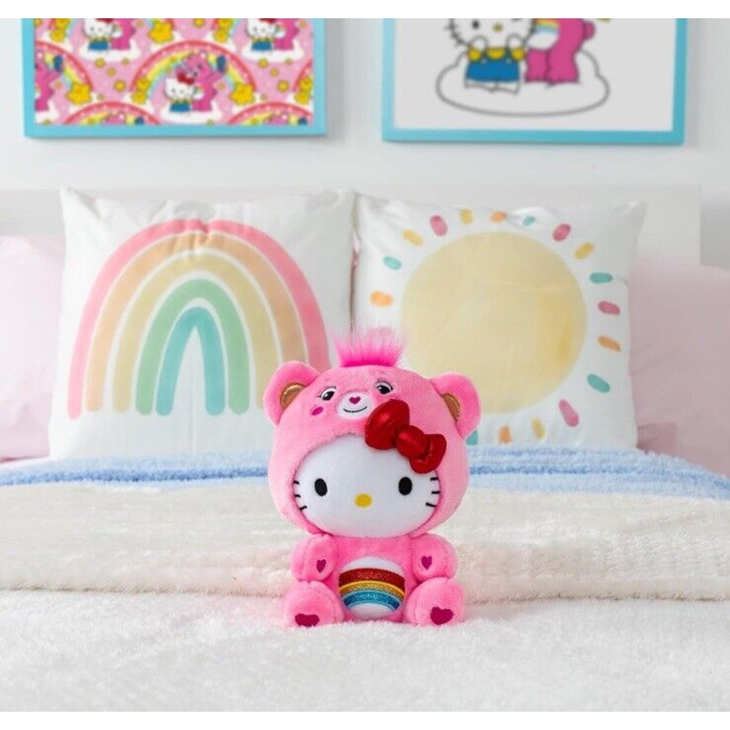 🔥Care Bears Hello Kitty Dressed As Cheer Bear 9”Plush BNWT🔥