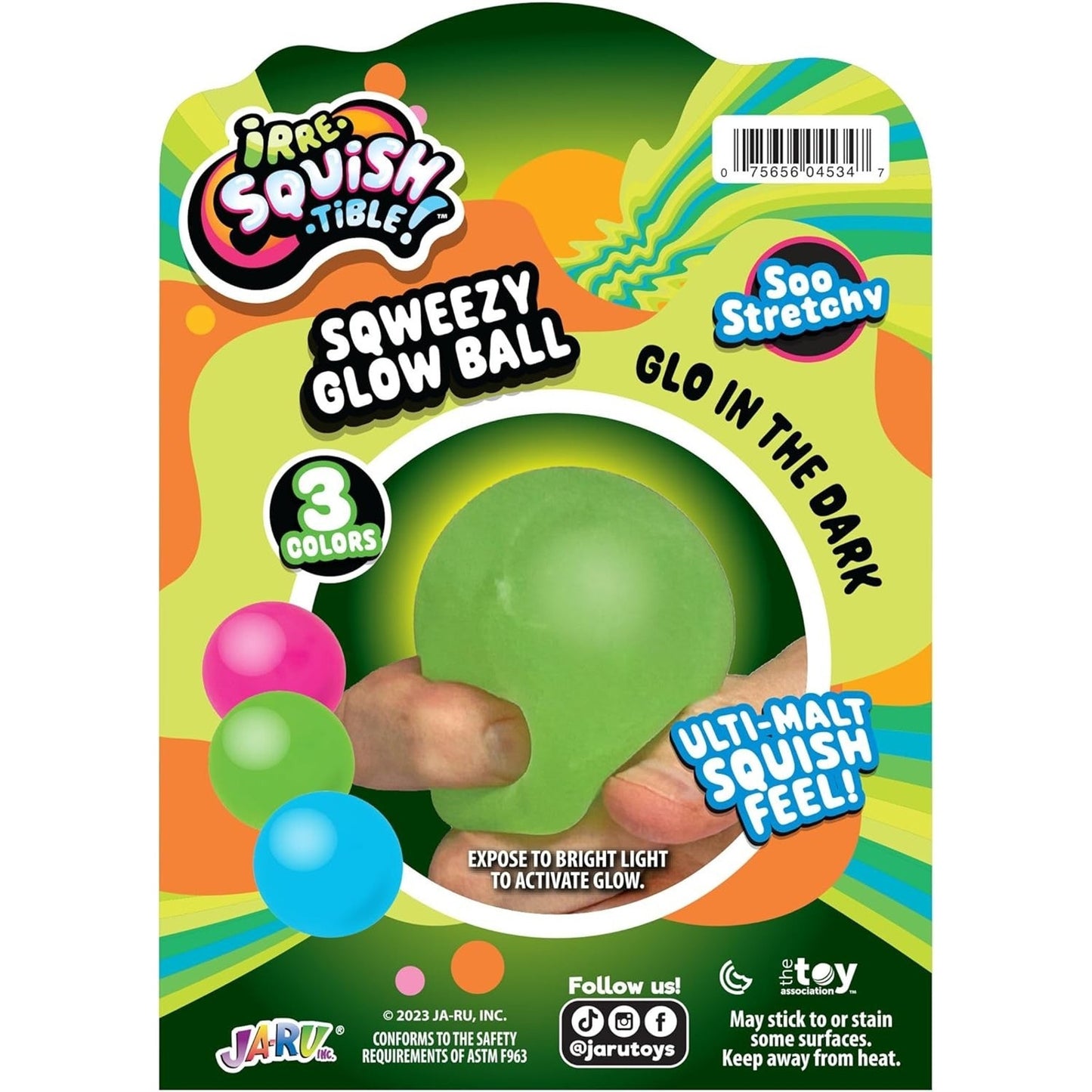 🔥JA-RU Irre-Squishtible Sqweezy Glow In The Dark Ball GREEN BNWT🔥