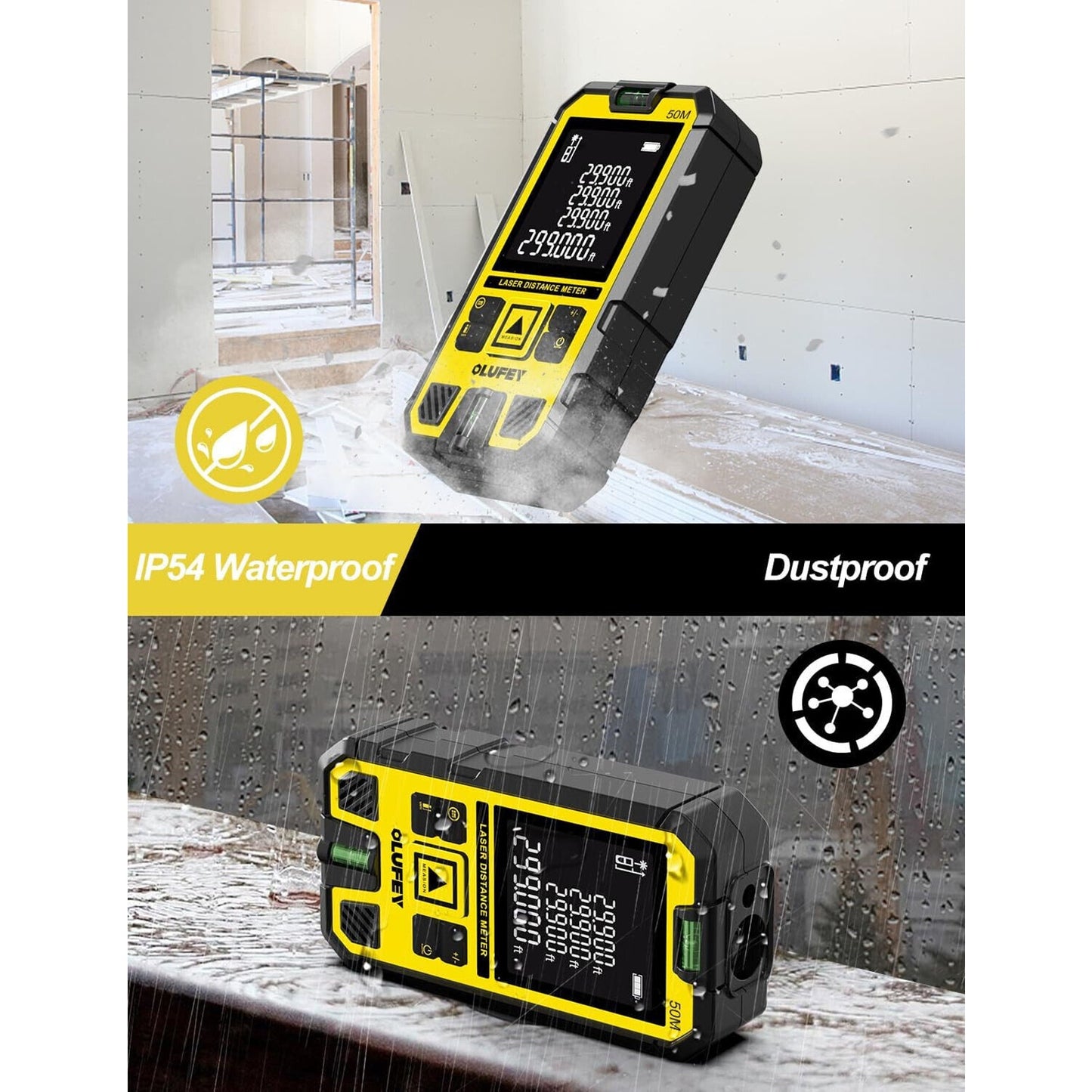 🔥Laser Measure 165ft Laser Distance Meter with 2 Bubble Levels Yel LCD BNWT🔥