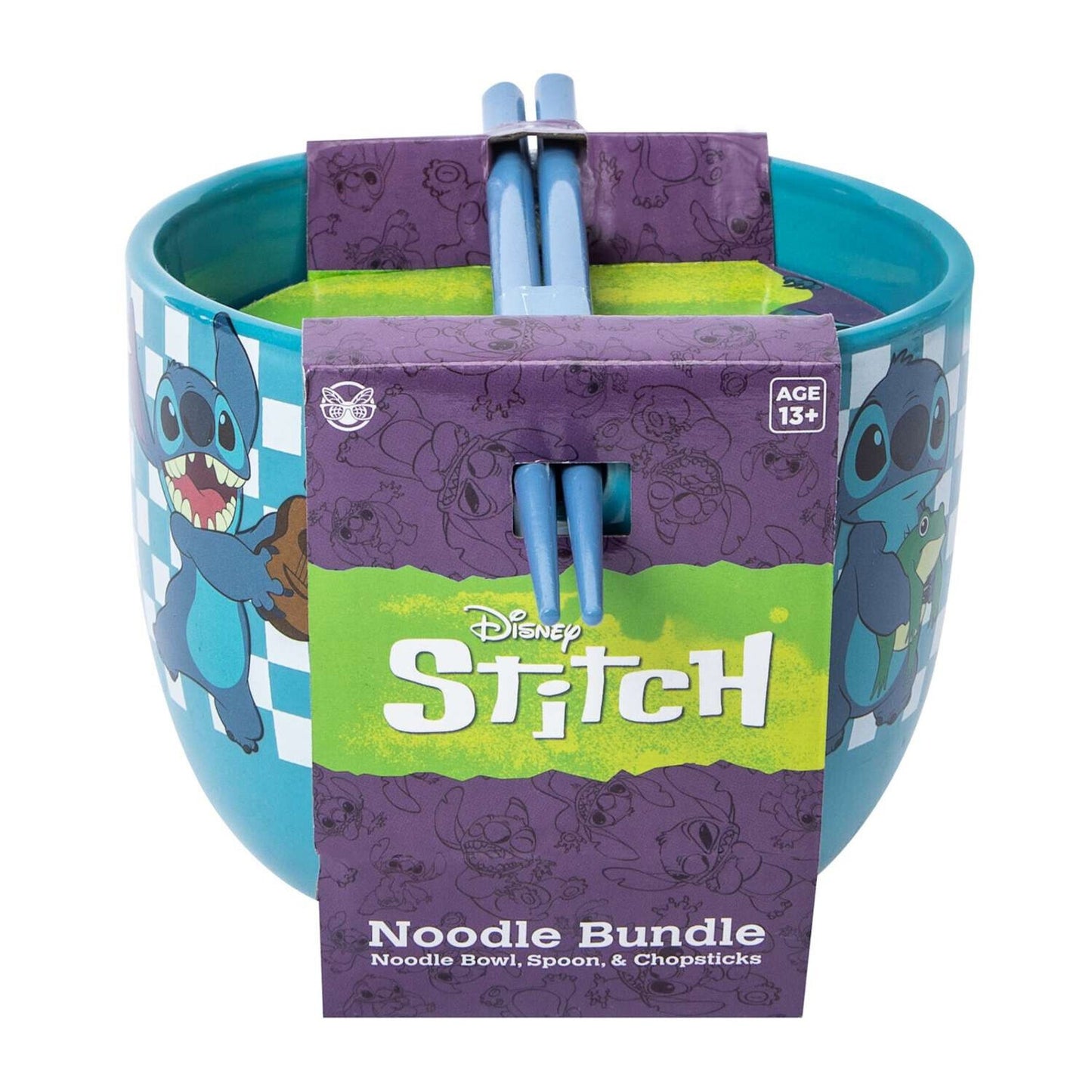 🔥Disney Stitch Ramen Noodle Bowl with Chopsticks 16oz Ceramic BNWT🔥