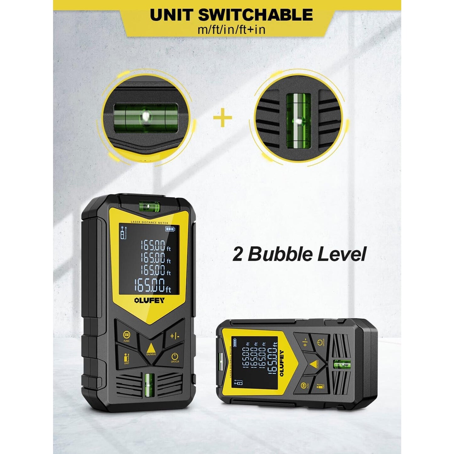 🔥Laser Measure 165ft Laser Distance Meter with 2 Bubble LevelsBlack LCD BNWT🔥