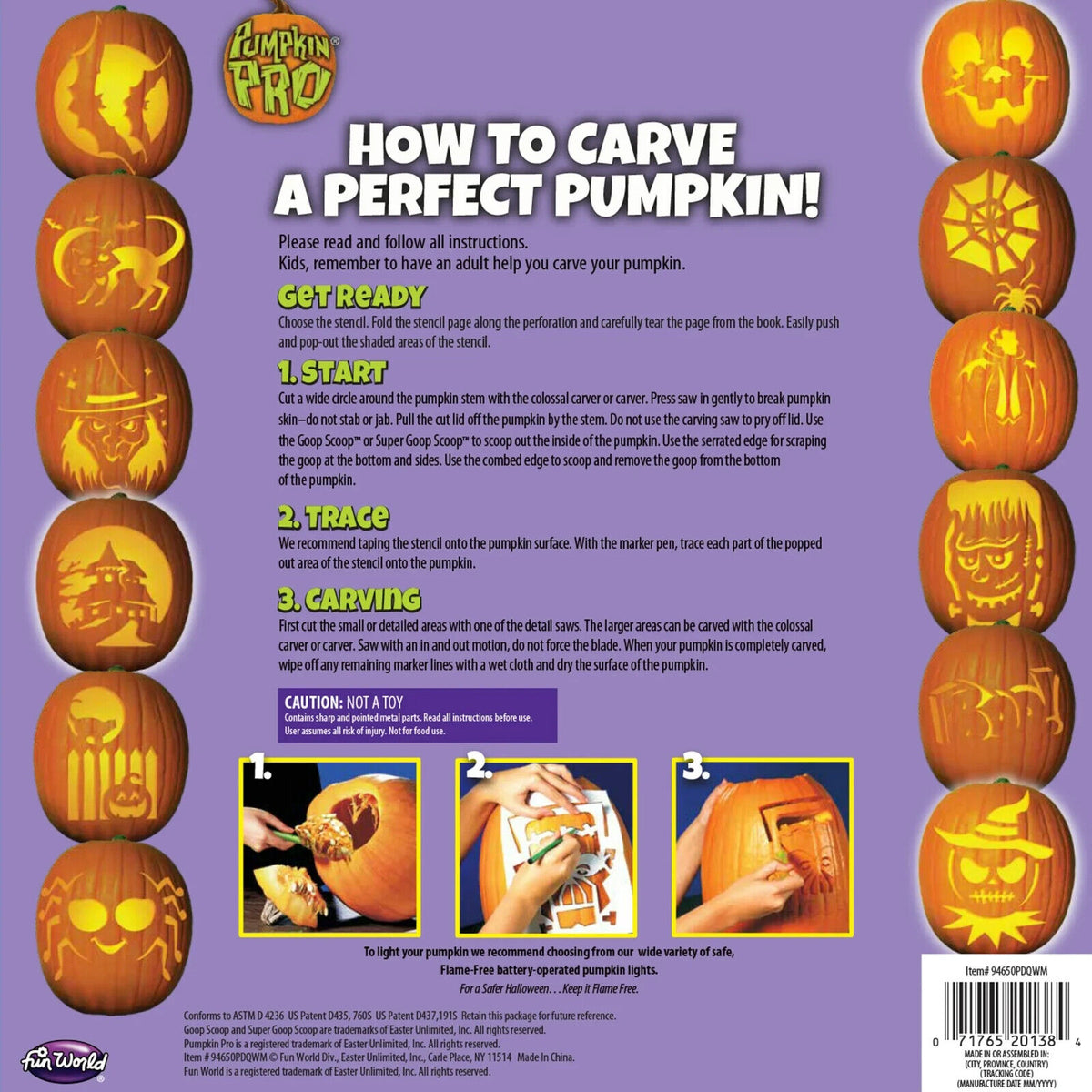 🔥Fun World Pumpkin Pro 20 Piece Family PUMPKIN CARVING KIT Tools Patterns NWT🔥
