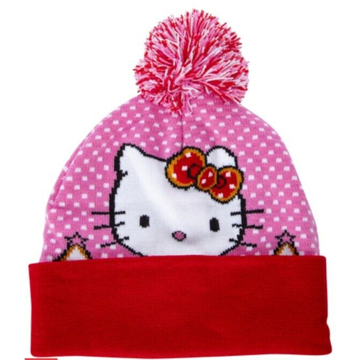 🔥Hello Kitty Hat Gingerbread Pom Beanie Sanrio Holiday Christmas Pink BNWT🔥