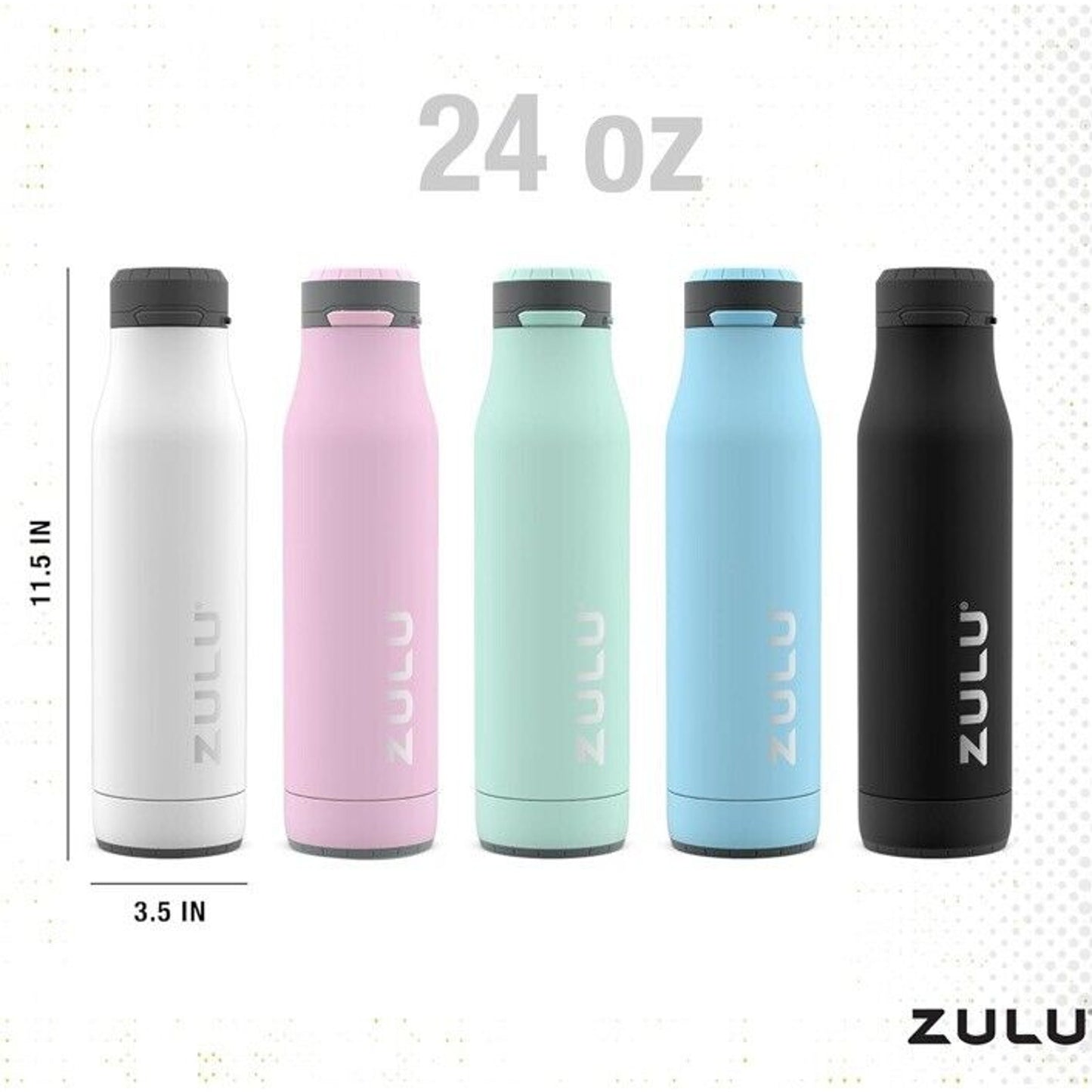 🔥Zulu Ace 24oz Vacuum Insulated Stainless Steel Black Water Bottle Chug Spout🔥