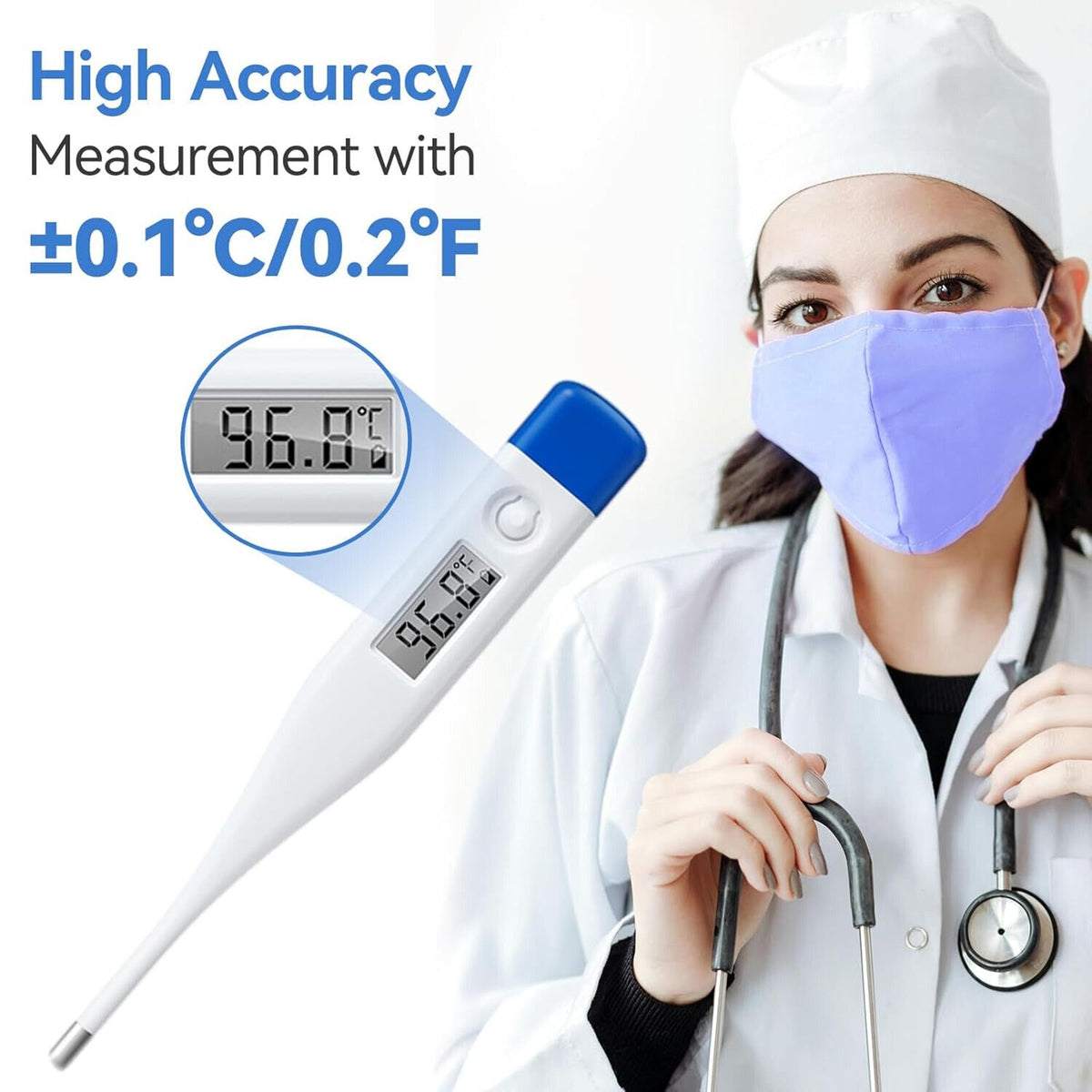 🔥Berrcom Digital Thermometer for Adults and Kids Oral DT-007 White & Blue NWT🔥