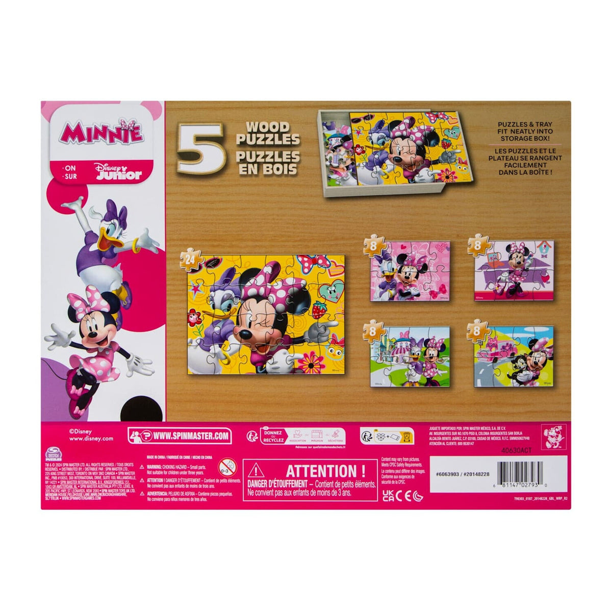 🔥Disney Junior Minnie Mouse Puzzle Set of 5 Wood Puzzles 4 - 8 pc & 1 - 24 pc💥