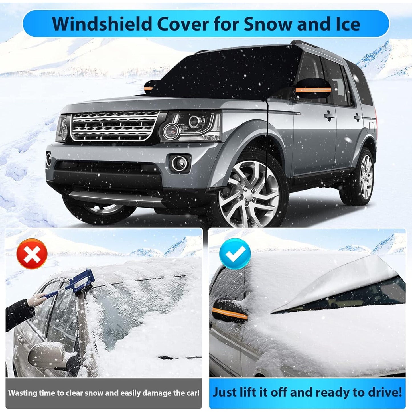 🔥Magnetic Waterproof Windshield Snow/Ice Cover with Mirror Covers 80x50 BNWT💥