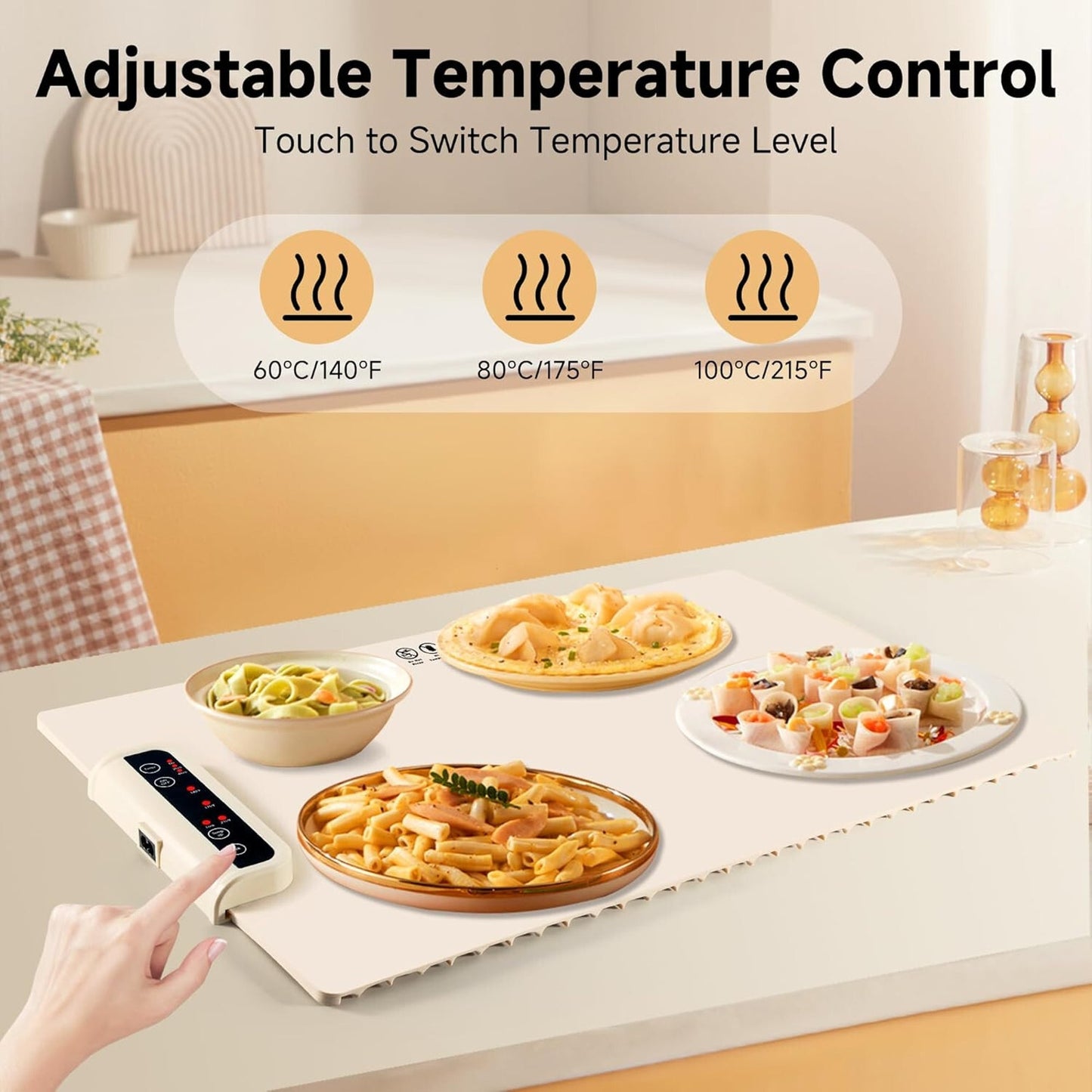 🔥Food Warming Mat Adjustable Temp & Timer Electric Warming Tray Beige BNWT🔥