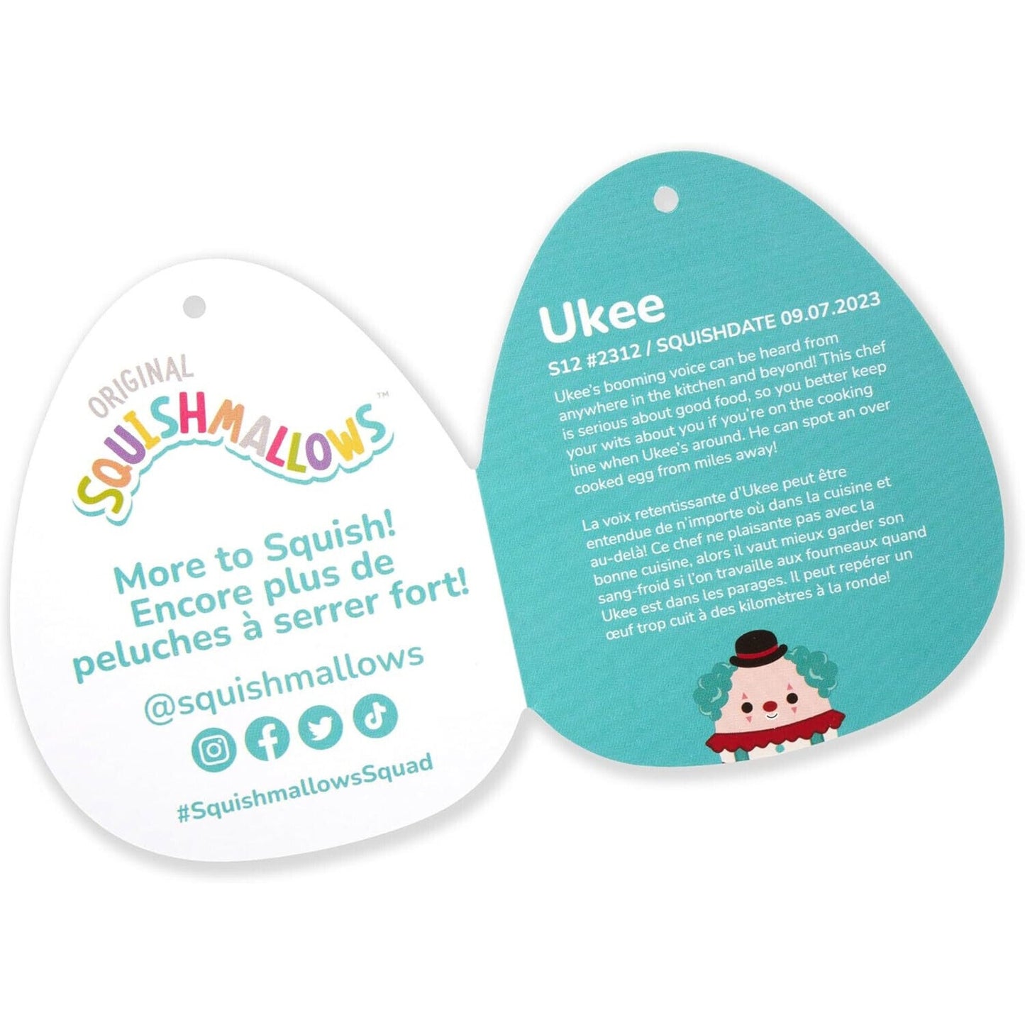 🔥Squishmallows Original 12” Ukee Clown with Teal Hair and Black Bowler Hat🔥