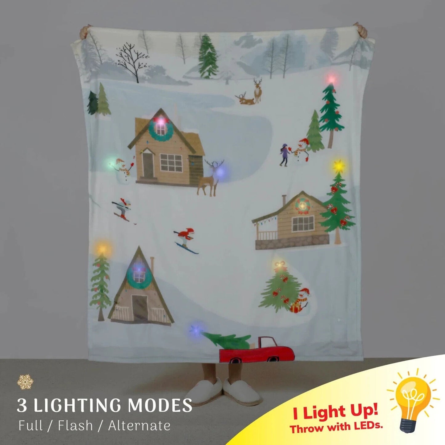 🔥Lit Holiday LED Throw Christmas Village Blanket Soft Fabric 3 Lighting Modes💥
