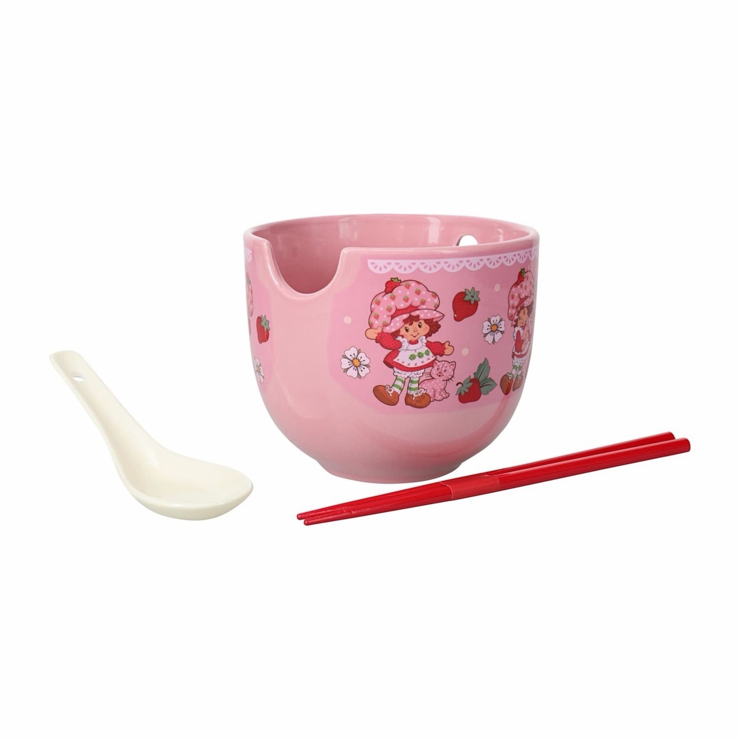 🔥Strawberry Shortcake Pink Ramen Noodle Bowl with a Spoon and Chopsticks BNWT🔥
