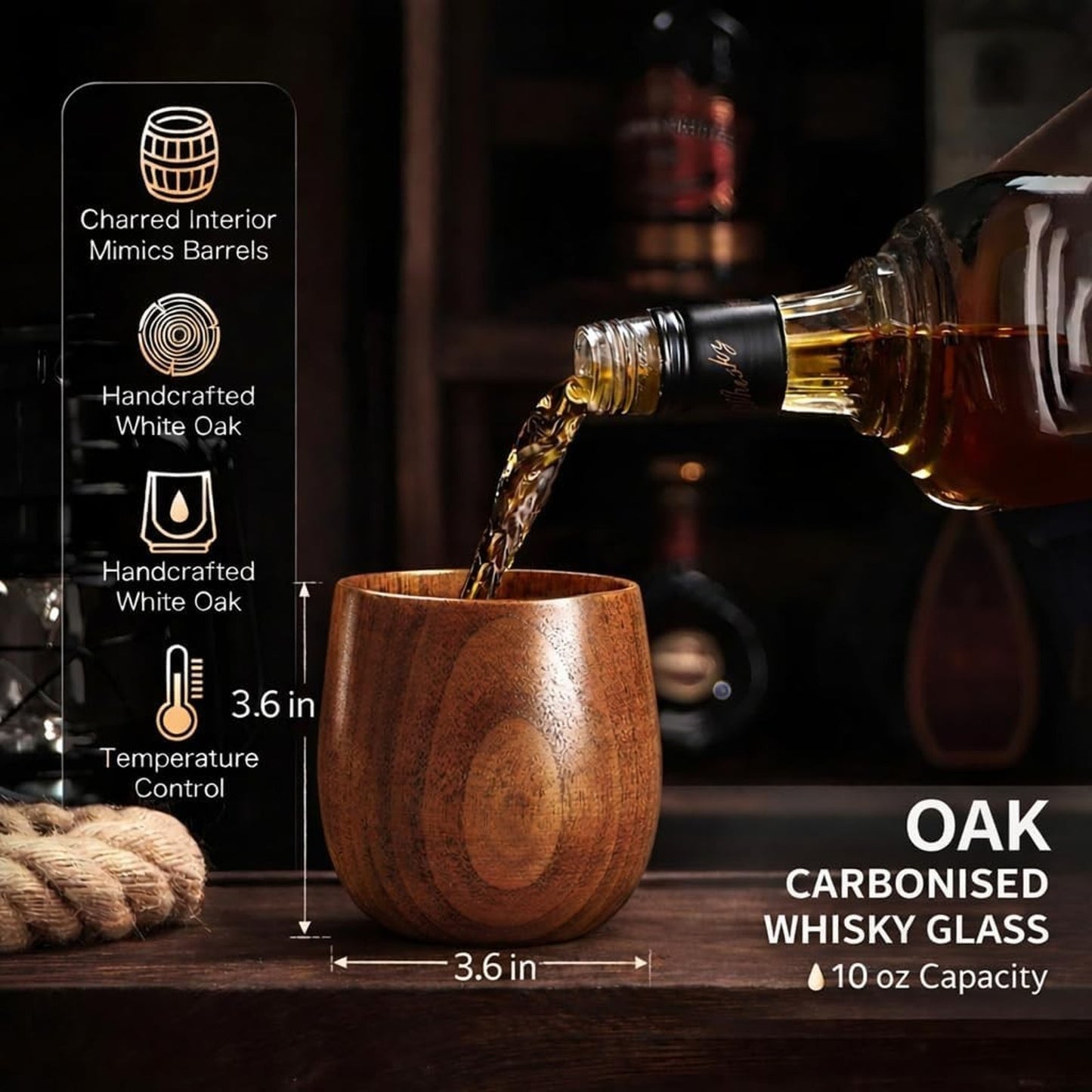 🔥Wooden Whiskey Glass - Charred Wood Bourbon Whiskey Glass NWT🔥