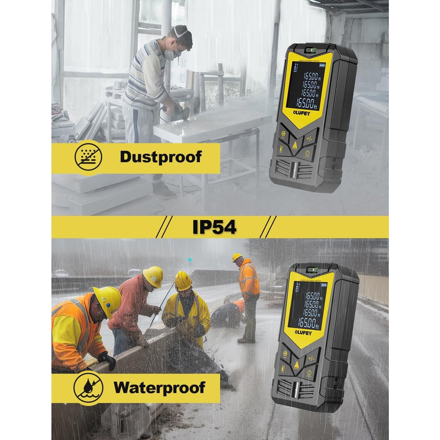 🔥Laser Measure 165ft Laser Distance Meter with 2 Bubble LevelsBlack LCD BNWT🔥