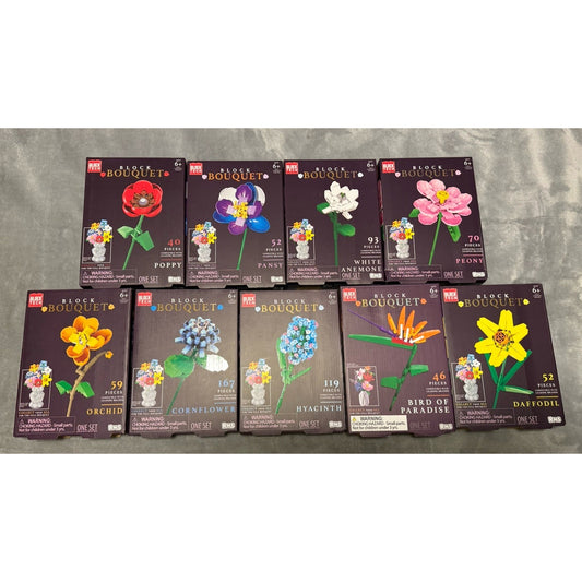 🔥Block Tech Bouquet Flower Building Blocks Bricks Lot Of 9 BNWT🔥