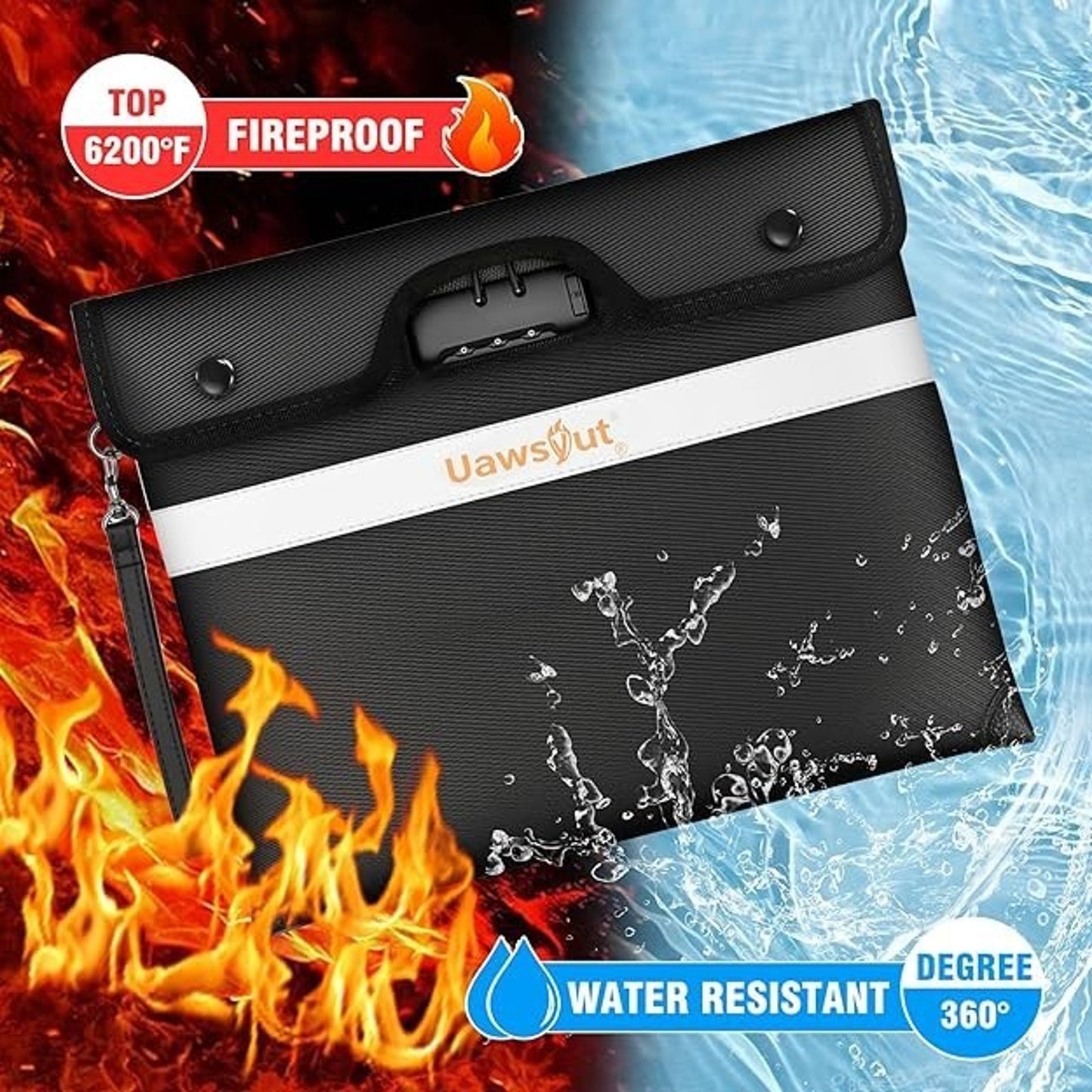 🔥6200°F Fireproof Document/Money Bag with Lock 14.2in X 11.2in BNWT🔥