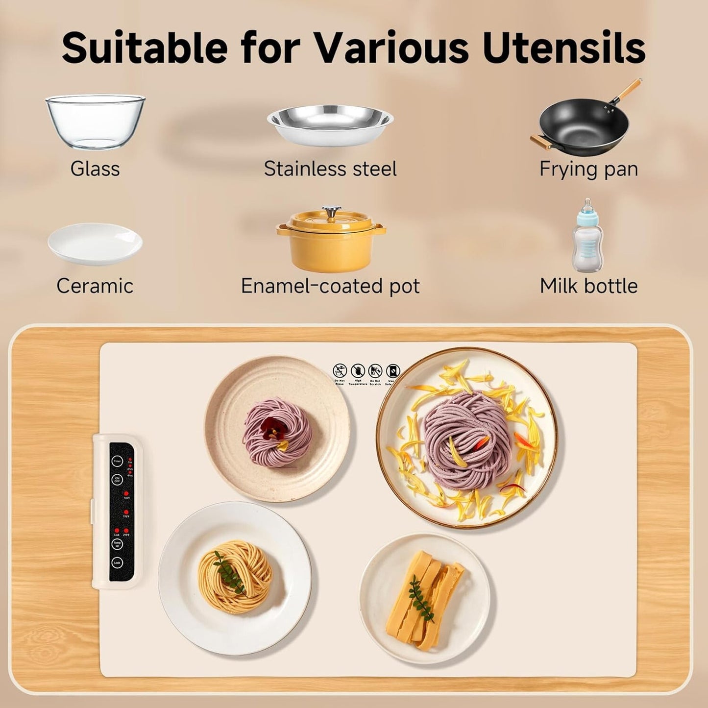 🔥Food Warming Mat Adjustable Temp & Timer Electric Warming Tray Beige BNWT🔥