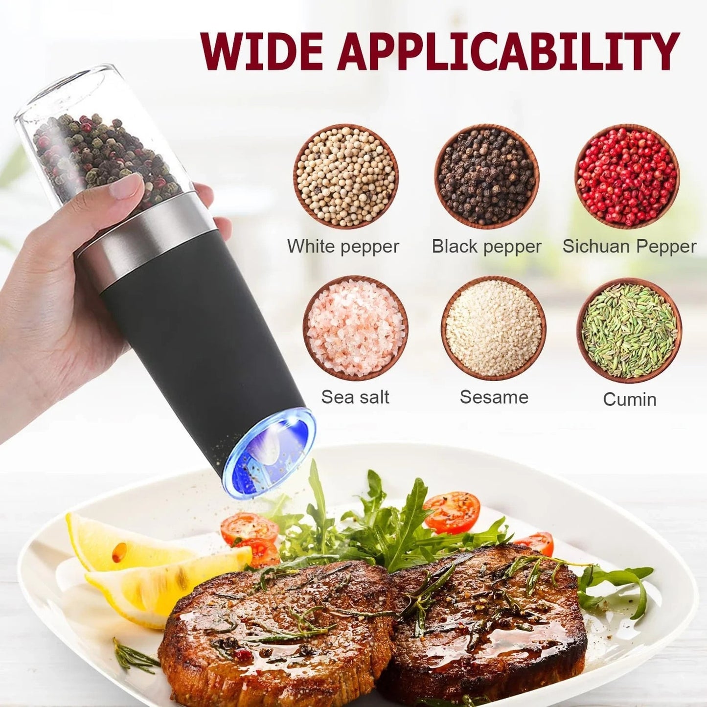 🔥2 Pack Gravity Electric Salt and Pepper Grinder Mill Shaker Adjustable Auto🔥