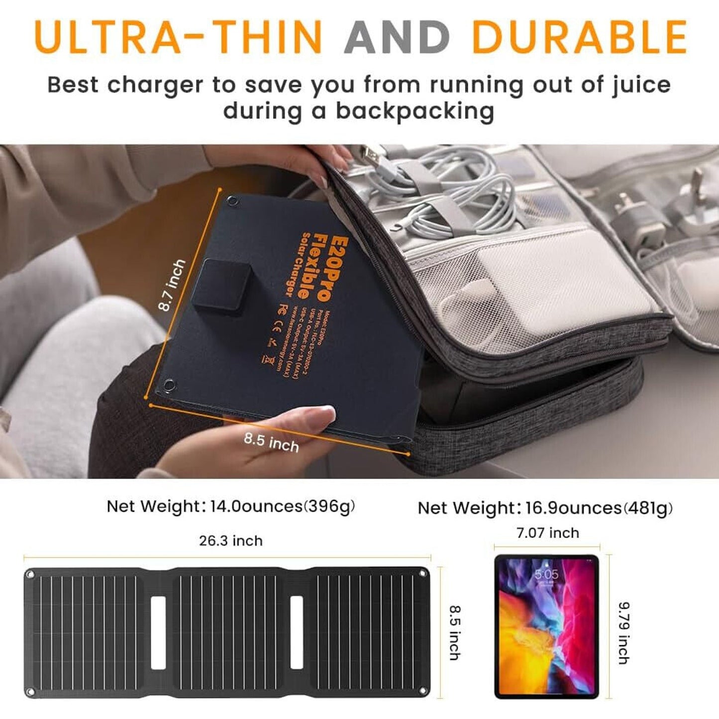 🔥20W Solar Panel Charger 5V USB-A USB-C Output Portable Foldable Small Pro💥