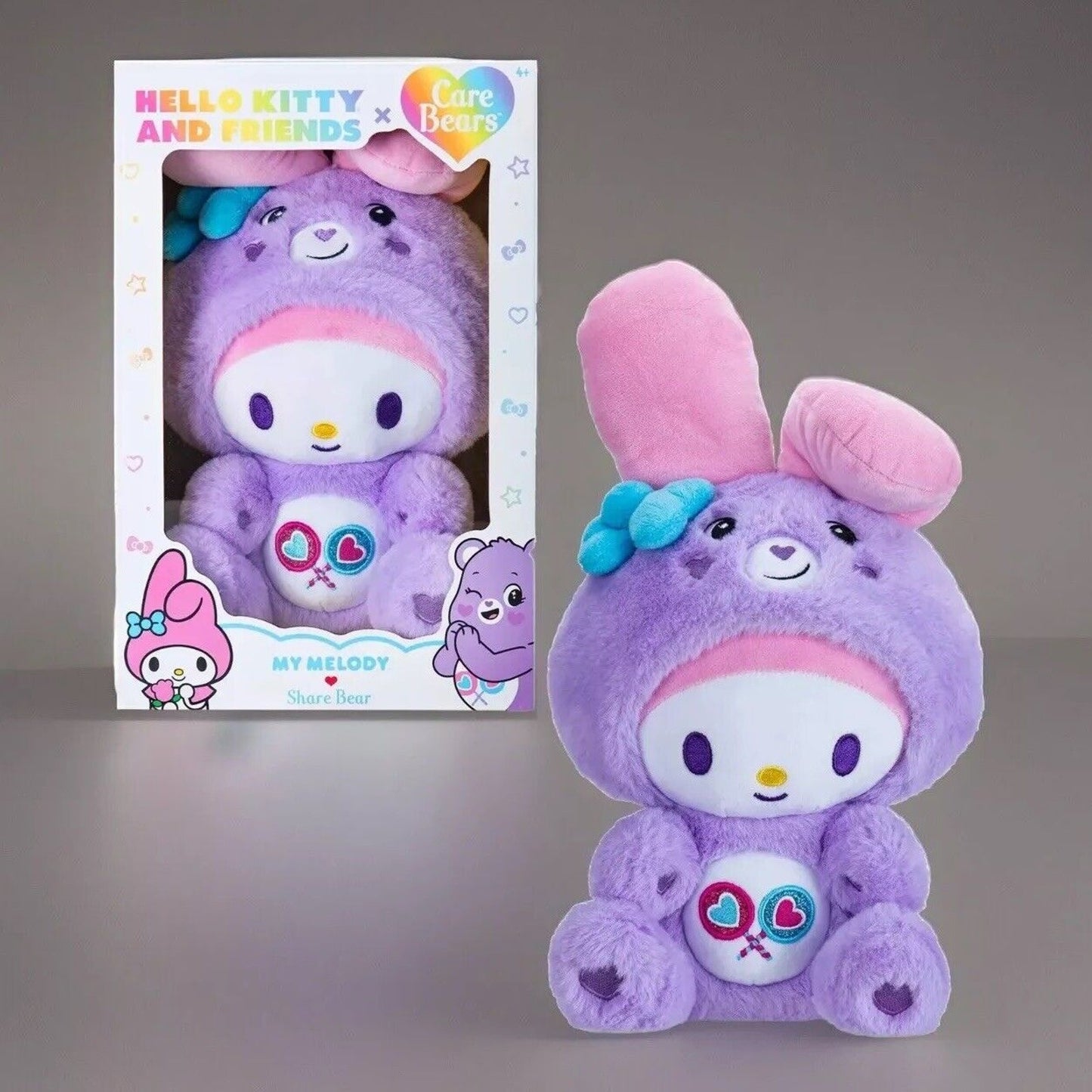 🔥Care Bears x Hello Kitty My Melody as Share Bear 10" Collectible Plush BNWT💥