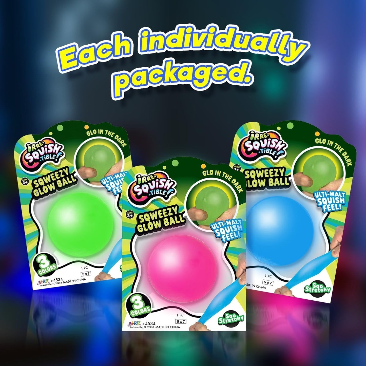 🔥JA-RU Irre-Squishtible Sqweezy Glow In The Dark Ball GREEN BNWT🔥