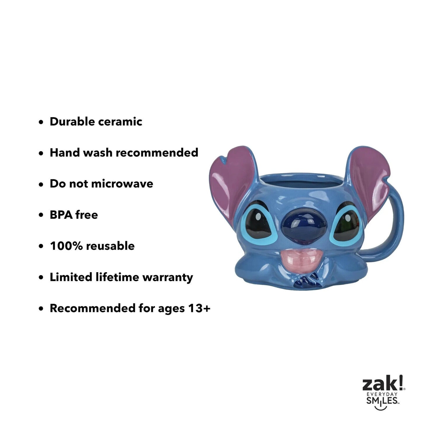 🔥Disney Lilo & Stitch Experiment 626 Face 3D Sculpted Ceramic Mug 16 Oz NWT💥