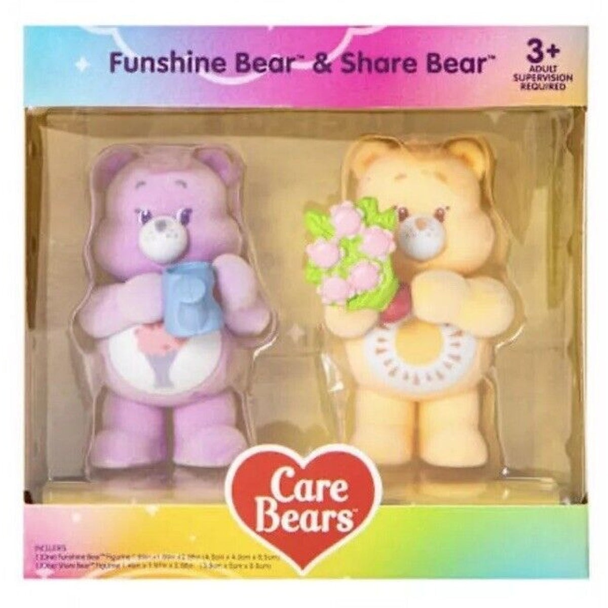 🔥Care Bears Flocked Figures Pack Of 2 Funshine Bear and Share Bear BNWT🔥