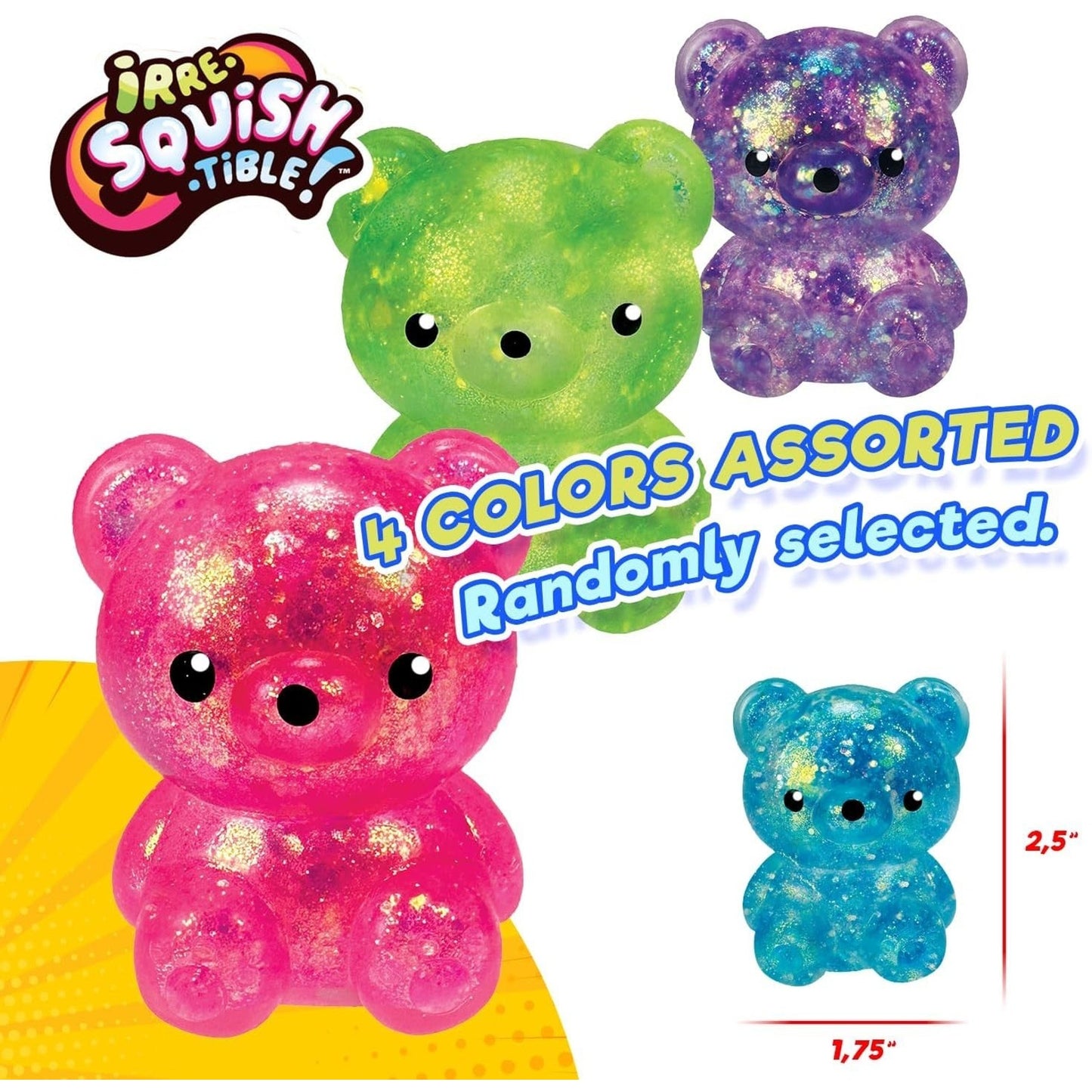🔥Ja-Ru Irresquishtible! Squeezy Bear 4pk Squish Stretchy Glitter BNWT🔥