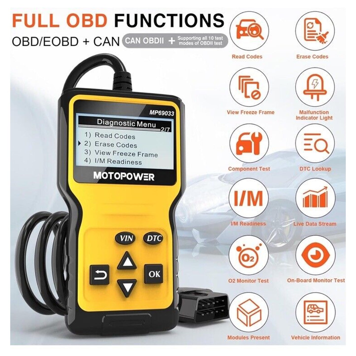 🔥Car OBD2 Scanner: Engine Fault Code Reader | CAN Diagnostic Tool | OBD II🔥