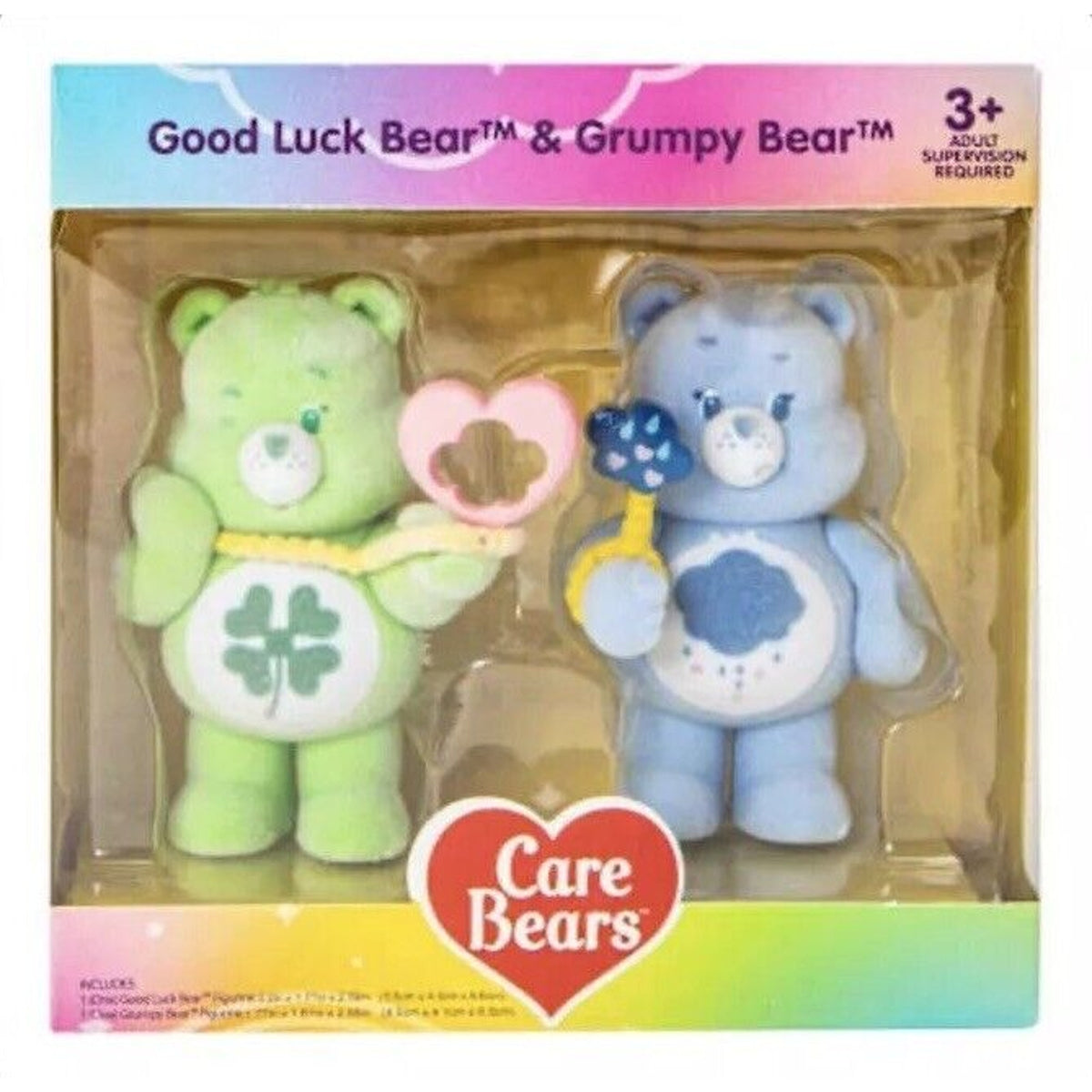 🔥Care Bears Flocked Figures Pack Of 2 Good Luck Bear and Grumpy Bear BNWT🔥