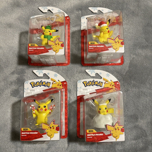 🔥Jazwares Pokemon Battle Figure Set of 4 Holiday Edition Christmas Pikachu🔥