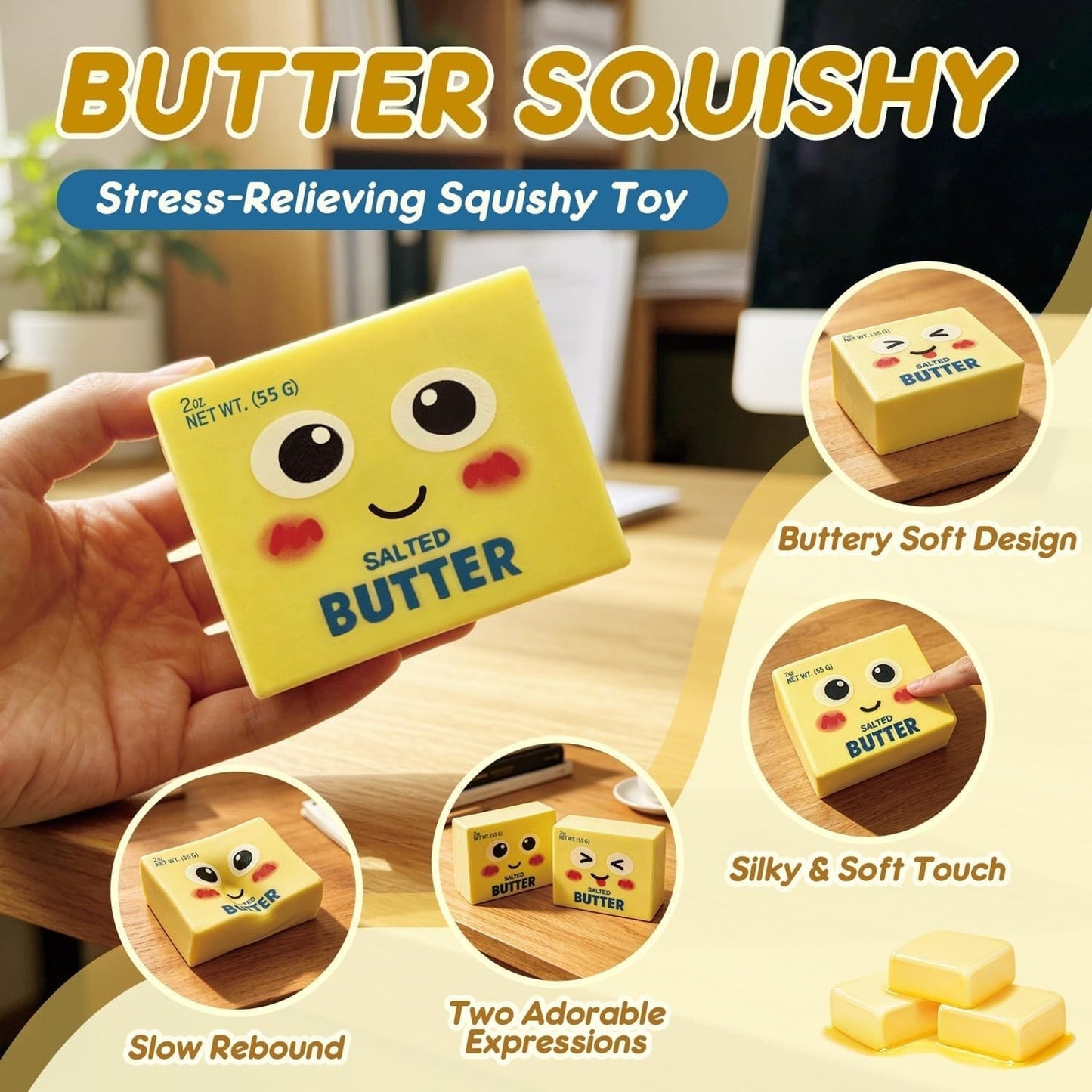 🔥Smiley Face Salted Butter Squishy Slow Rebound Sensory Toy BNWT🔥