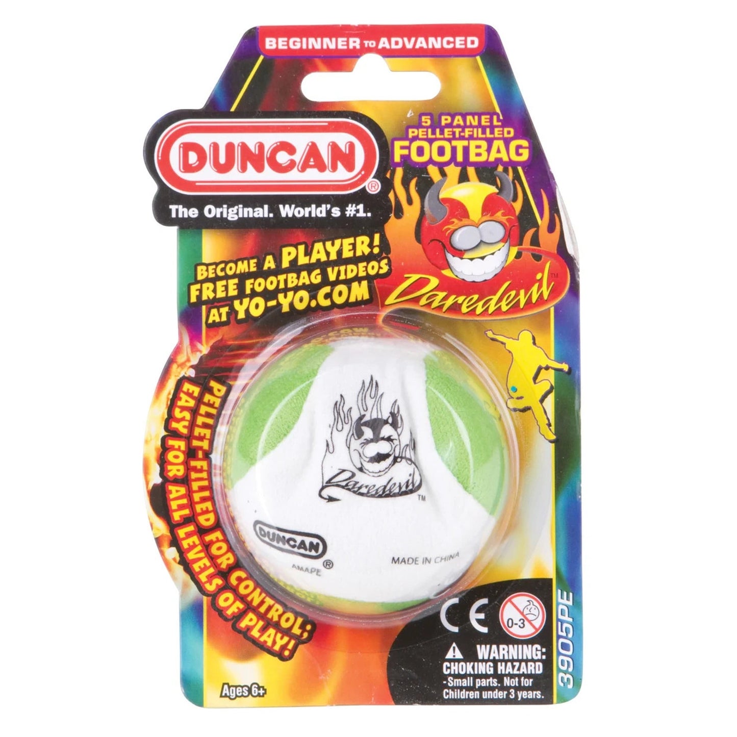 🔥DUNCAN Daredevil 5-Panel Pellet Filled Footbag GREEN/WHITE BNWT🔥